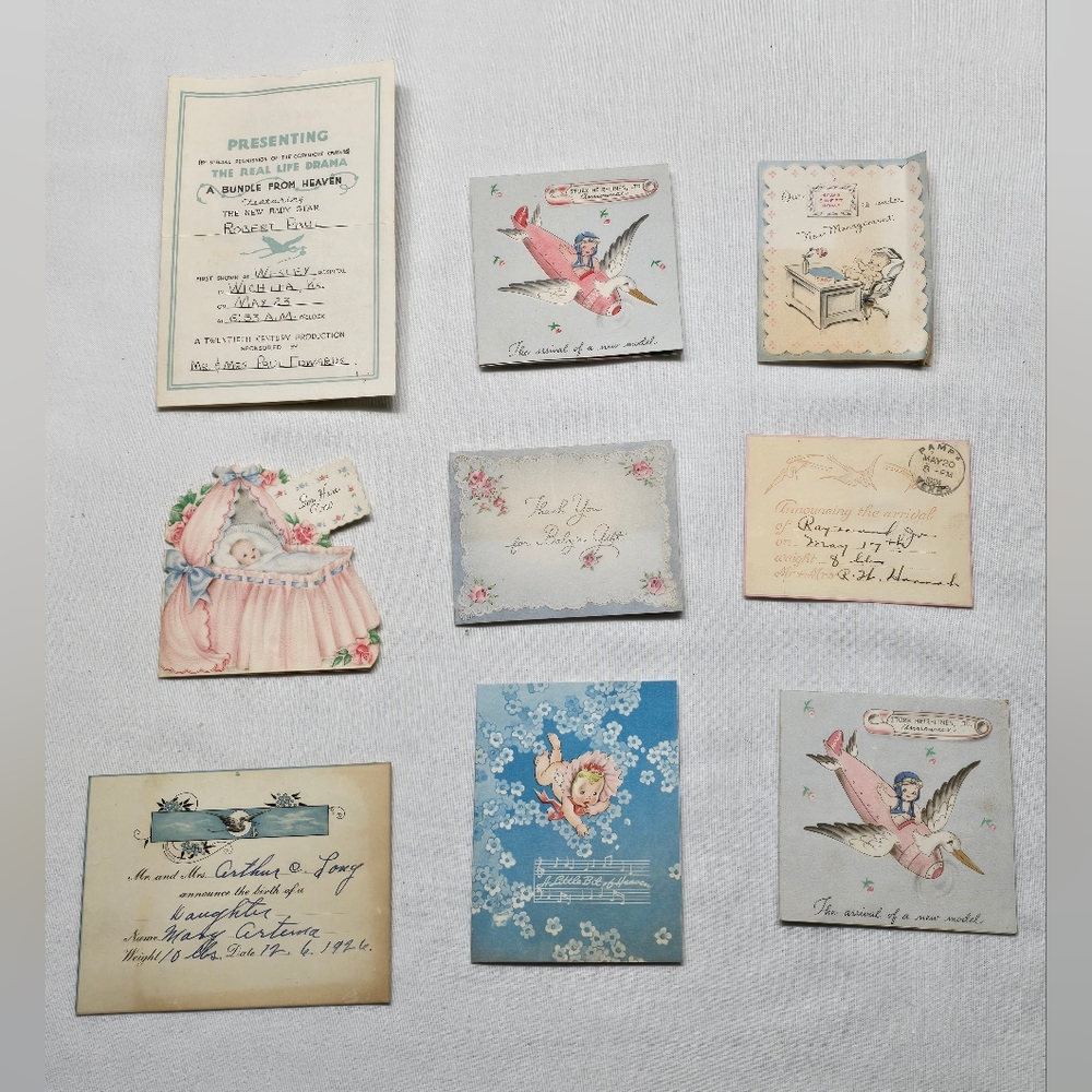 Vintage 1920's 1940's Birth Baby Announcement Greeting Card Collection WWII
